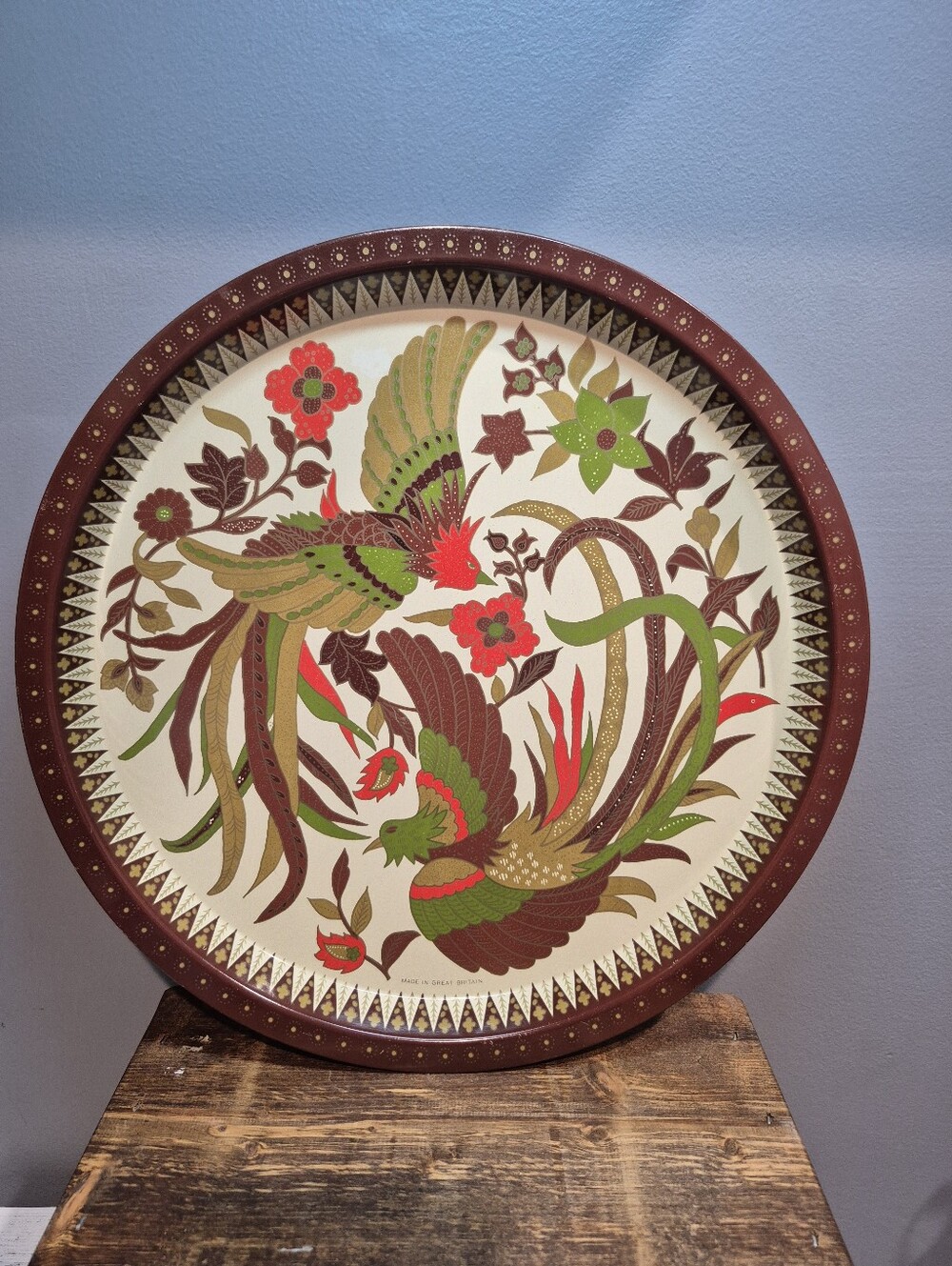 Vintage Elite Trays Exotic Bird 12.5” Tin Platter